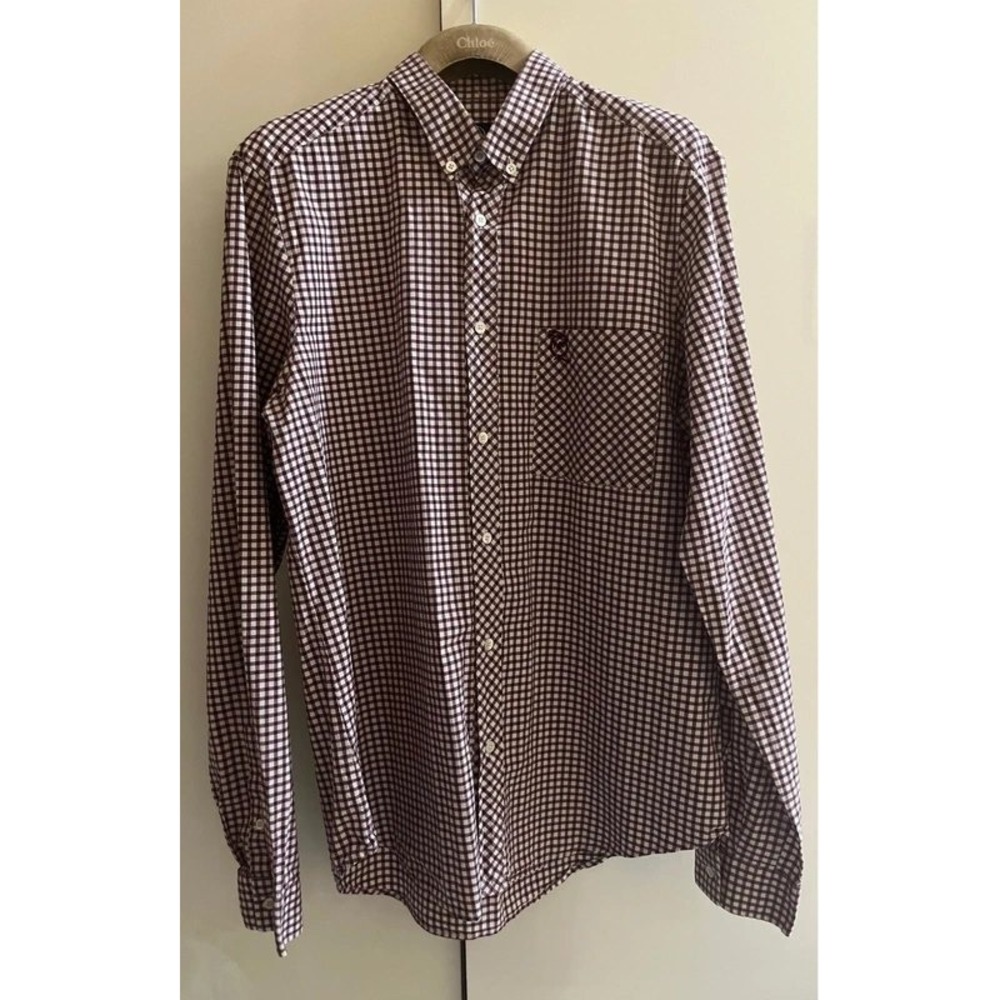Alexander McQueen Mens Burgundy Gingham Cotton Button Down Shirt Size 48 IT US M